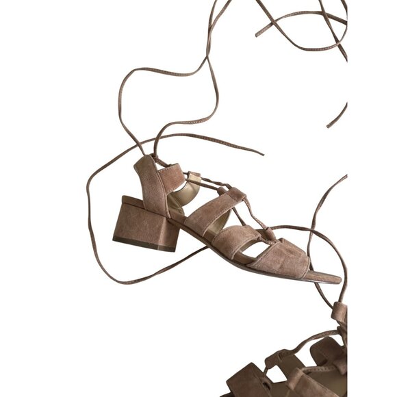 STEVE MADDEN Tan Suede Laceup Kitten Heels Sandals Size 6 - Picture 5 of 9